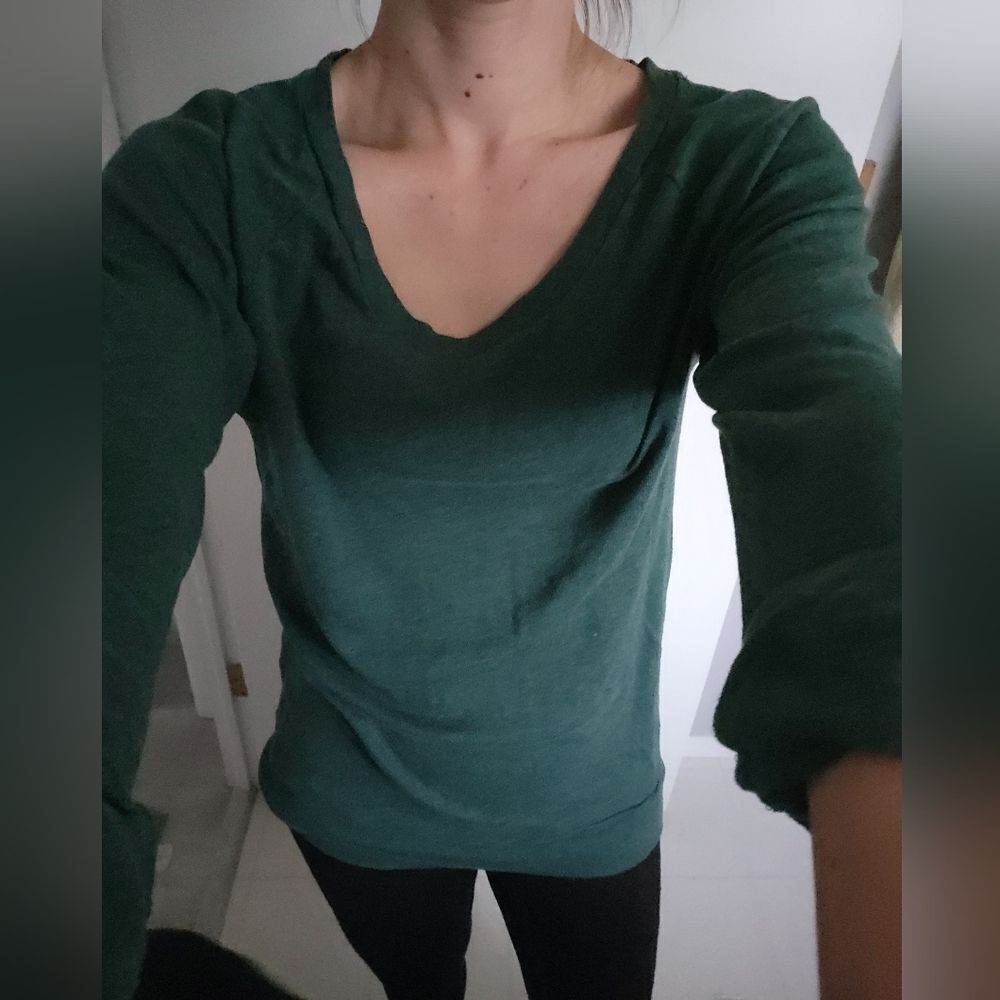 XXS TNA DEL-MAR Green Longsleeve Pullover with Rolled Cuffs